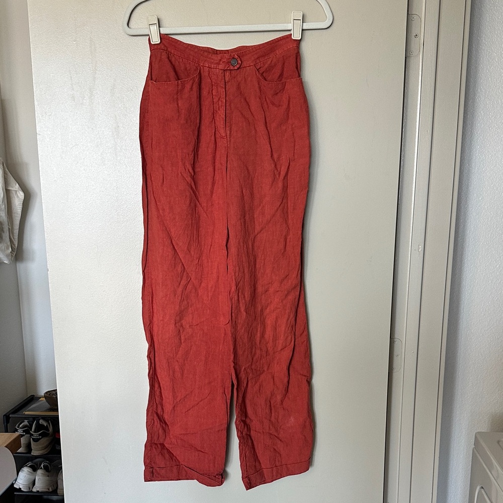 High Waisted Linen Red/Orange Pants